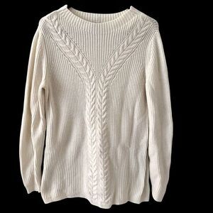 Talbots Women's Cream Wool Nylon Cable Knit Crew Neck Sweater Size M